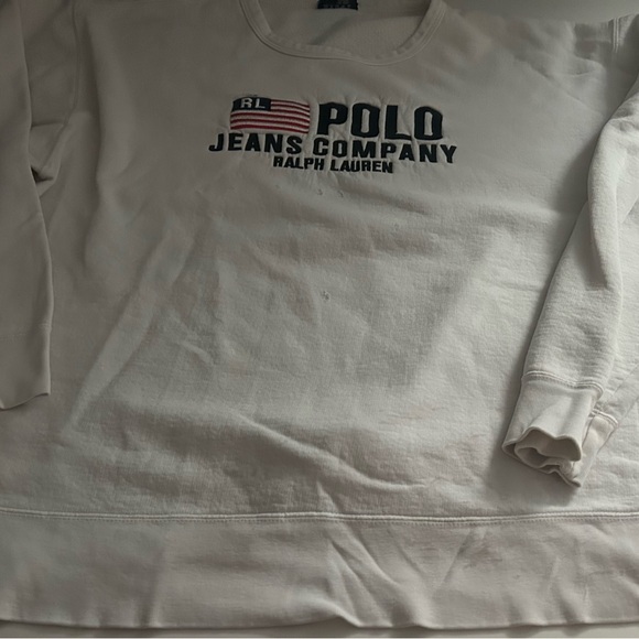 Ralph Lauren White Sweatshirt with Navy Logo and Red Flag Accent - Picture 2 of 8